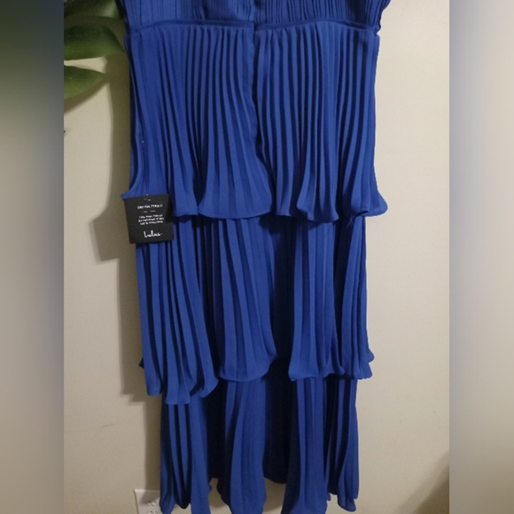 Lulus Cascading Crush Cobalt Blue Tiered Bustier Midi Dress Size M - Picture 8 of 12